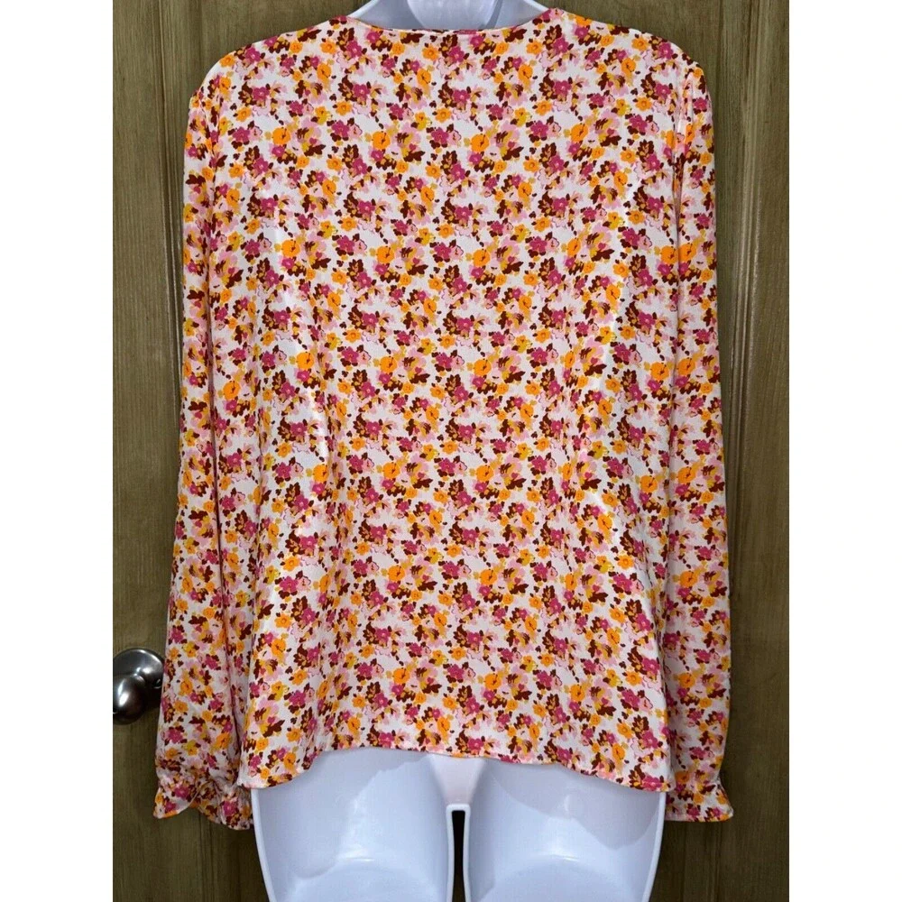 J Crew Women’s Floral All Over Print Multicolor Button Up V Neck Shirt Large